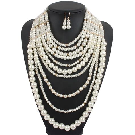 Buy Fashion Imitation Pearl Jewelry Sets Women Wedding Multi Layer Pearl
