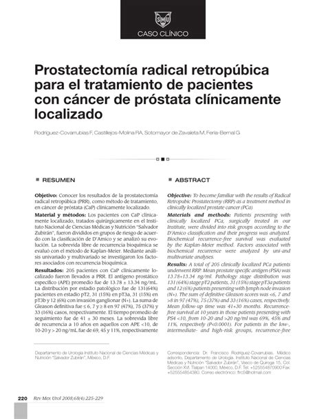 PDF Prostatectomía radical retropúbica para el tratamiento de pacientes con cáncer de próstata