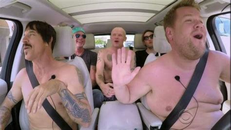 red hot chili peppers go shirtless and wrestle james corden in carpool karaoke