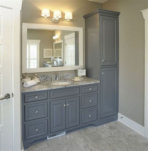 • linen towers on the bathroom countertop. bathroom with no linen closet | Vanity with linen cabinet ...