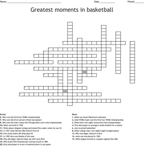 Fun Printable Basketball Crossword Puzzles 101 Activity