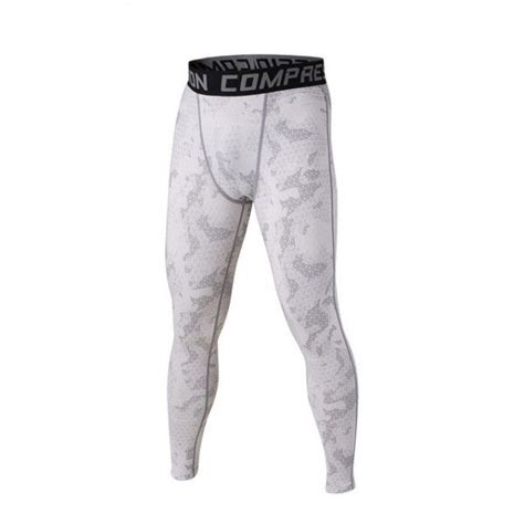 White And Gray Camouflage Men S Leggings Compression Tights Workout