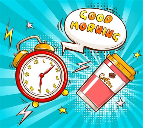 Good Morning Cartoon With Alarm And Coffee Cup Vector