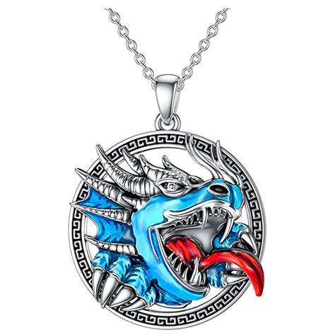 Proess Sterling Silver Crystal Dragon Head Necklace Dragoness