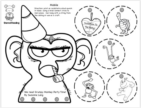 GRUMPY MONKEY PARTY TIME! MOBILE/CRAFT ~ Book Units by Lynn