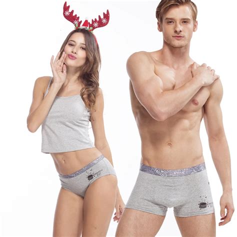 2017 new cotton couple underwear 2pieces set solid cartoon cute men women panties sexy