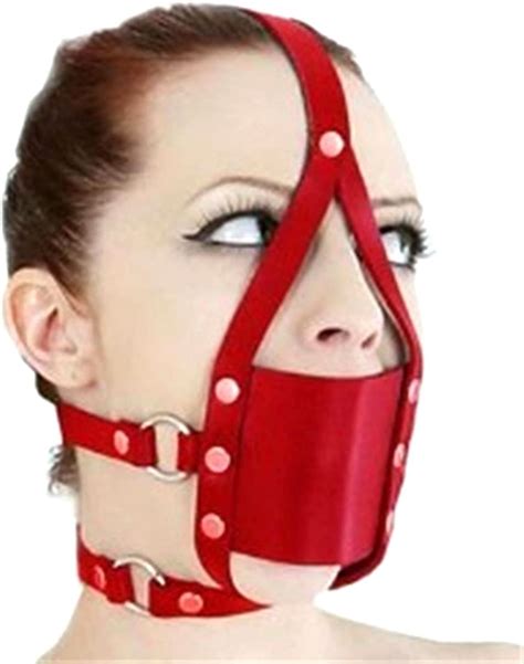Red Pu Leather Sm Pleasure Bondage Harness Mask Gag At Amazon Womens