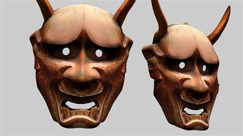 Hannya Mask Japan Japanese Demon Noh Wood Face Helmet 3d Model 30