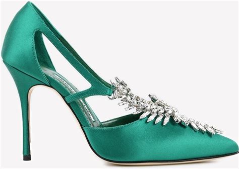 Manolo Blahnik Lala 105 Crystal Embellished Satin Pumps With Cut Outs Shopstyle