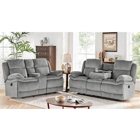 Rent To Own H317 2 Piece Smokey Reclining Sofa And Reclining Console