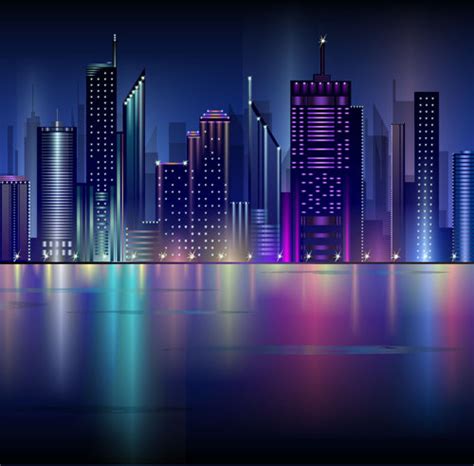 Shiny Night City Landscape Vector Vectors Graphic Art Designs In