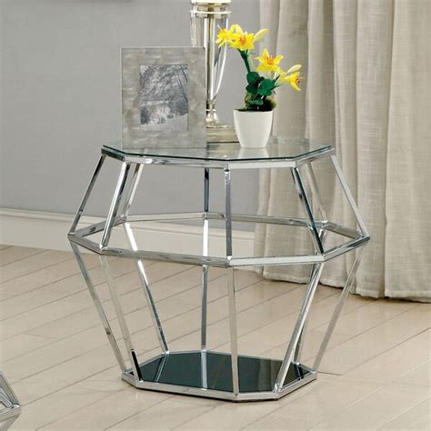 Shop Furniture Of America Dexter Contemporary Hexagonal Glass Top Chrome End Table On Sale