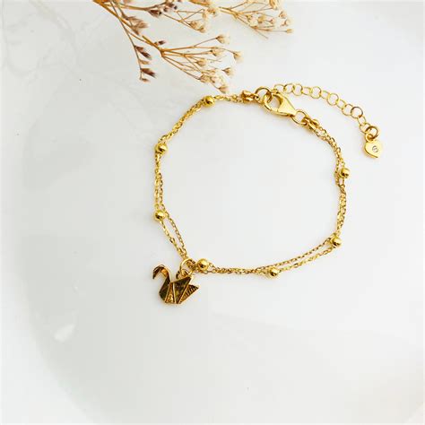 Swan Bracelet Gold Swan Chain Bracelet Personalized Etsy
