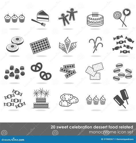 Sweets Food Party Celebration 20 Icon Set Stock Vector Illustration