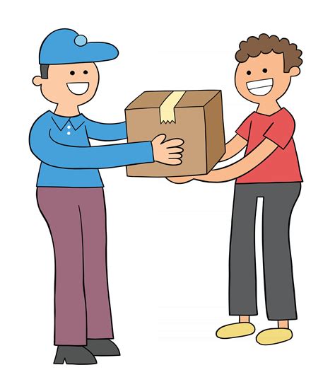Cartoon Courier Brings The Parcel The Customer Receives The Parcel