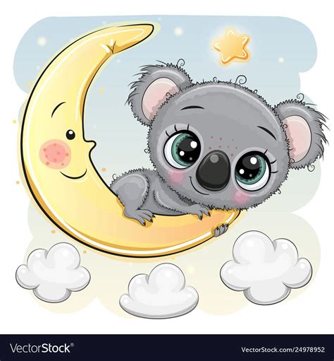 Cute Cartoon Koala On Moon Royalty Free Vector Image Koala Drawing