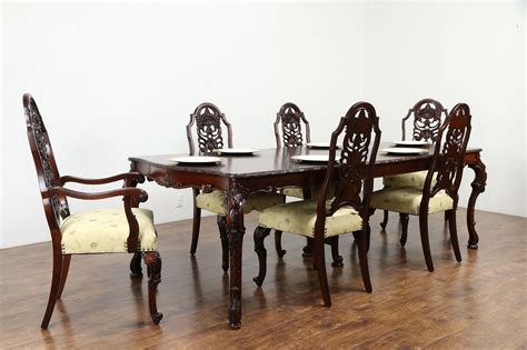 Sold Carved Vintage Dining Set Table 6 Chairs New Upholstery