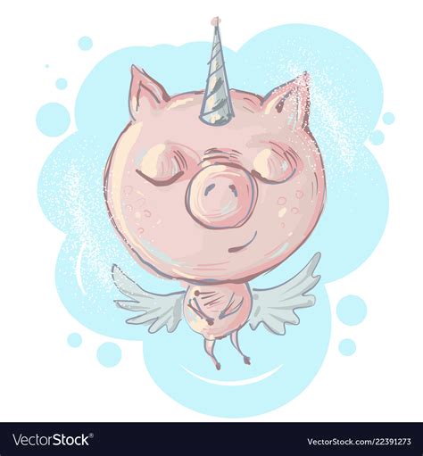 Cute Little Pig Character With Unicorn Horn And Vector Image