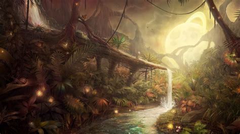 Artwork Fantasy Magical Art Forest Tree Landscape Nature Waterfall