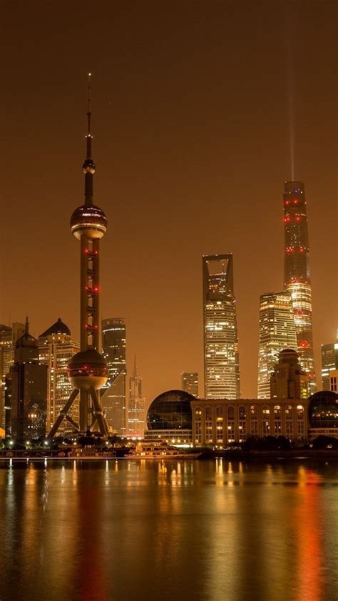 Wallpaper Shanghai China City Night Skyscrapers River Lights