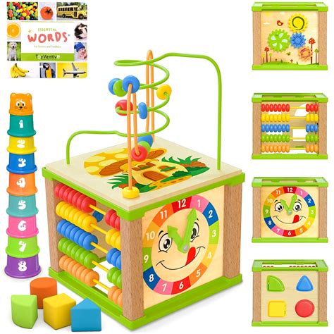 Toyventive Wooden Kids Baby Activity Cube Montessori Toddler Learning