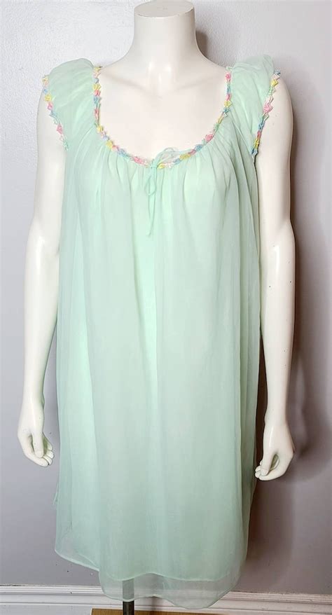 1960s vintage chiffon nightgown 60s nightgown mint … gem
