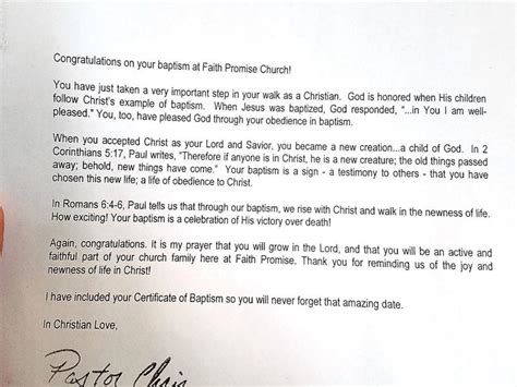 Faith Promise Baptism Letter