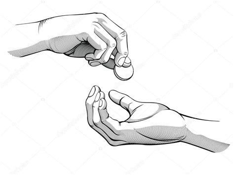 Hands Giving And Receiving Money Black And White Version Stock Vector