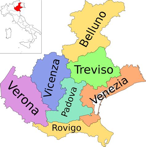 If you are looking for a maps of italy you have come to the right here is a map of italy showing you the various regions, cities and towns and where they are within the country. File:Map of region of Veneto, Italy, with provinces-it.svg ...
