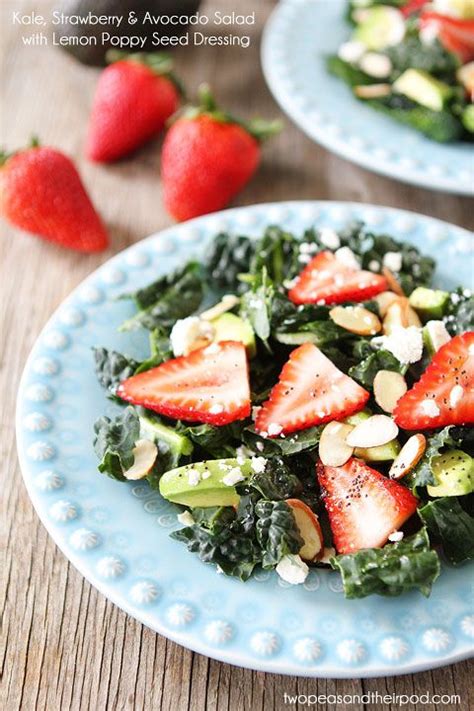 Kale Strawberry And Avocado Salad With Lemon Poppy Seed Dressing On