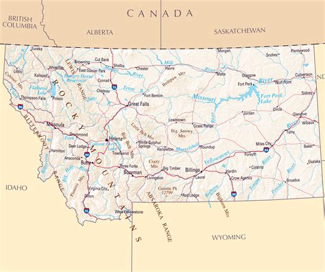 Large Map Of Montana State With Roads Highways Relief And Major Cities Montana State Usa