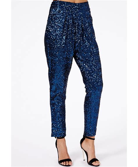 Lyst Missguided Blanid Sequin Trousers In Navy In Blue