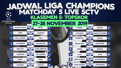 Vidio akan menayangkan liga champions dan liga europa secara langsung sebanyak 343 pertandingan. Jadwal Siaran Langsung Liga Champions 2019 Matchday 5 ...