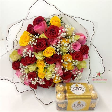 Mixed Roses Ferrero Combo Gifts And Flowers Kenya Same Day Flower Delivery Kenya Flower