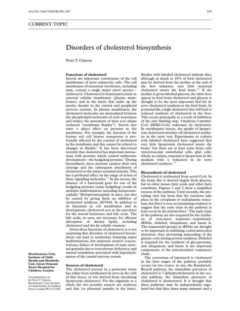 Pdf Disorders Of Cholesterol Biosynthesis