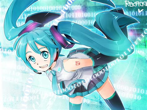 Hatsune Miku Blue Twintail Code Cute Girl Headset Vocaloid Miku