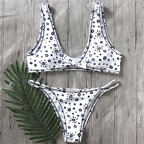 Midou Sexy Front Tie Knotted Polka Dot Scoop Bikini Set Two Pieces