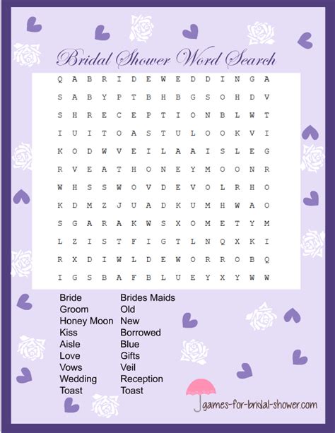 Free Printable Word Search Game For Bridal Shower
