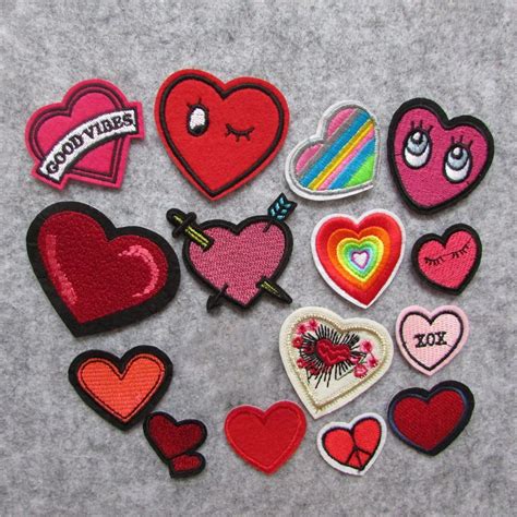 fashion heart patches for clothing iron on embroidered appliques diy apparel accessories patches