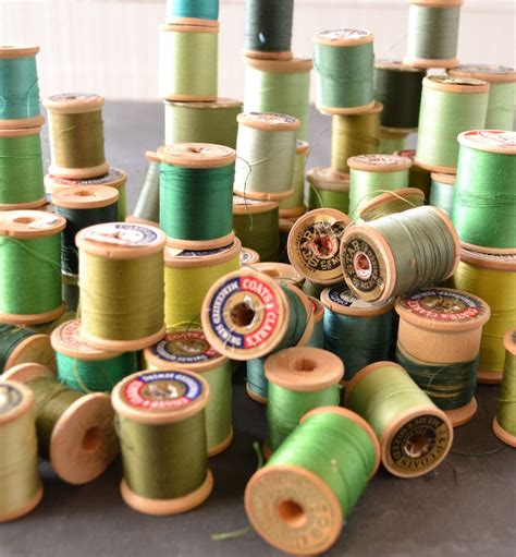 Vintage Sewing Thread Wood Spool Vintagethread Green Etsy