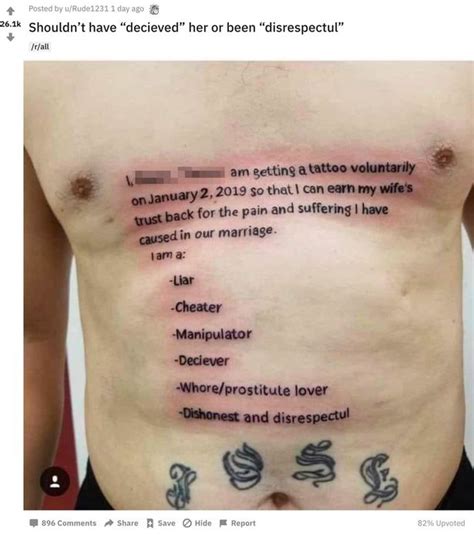 Cheating Mans Tattoo For Wife Is So Cringe That People Say It Cant