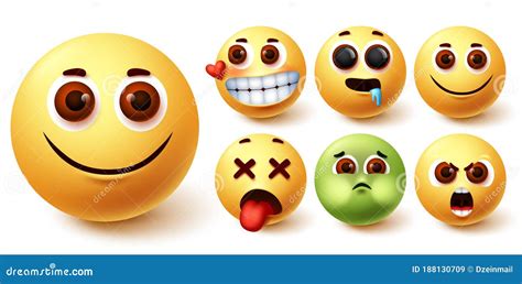Smileys Emoji Vectorset Smiley Emojis Schattig Geel Gezicht Gelukkig