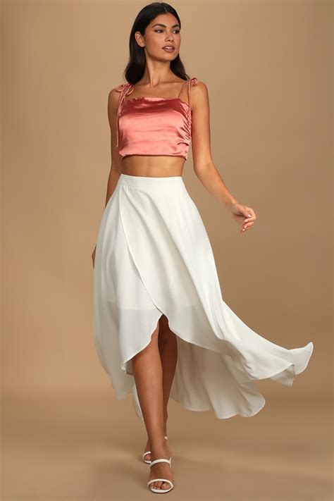 White Midi Skirt High Waisted Skirt High Low Skirt Lulus