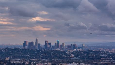Hd Downtown Los Angeles Skyline Colorful Cloudscape Day