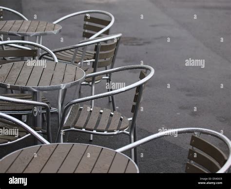 Cafe Tables And Chairs Standing In Rain Outdoors Stock Photo Alamy