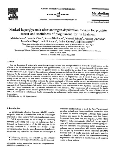 PDF Marked Hyperglycemia After Androgen Deprivation Therapy For Prostate Cancer And Usefulness