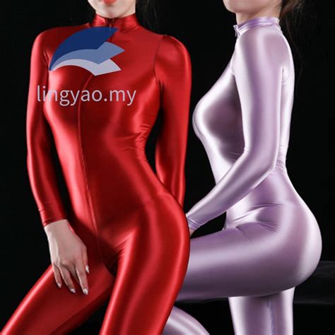 Women Ultra Shiny Bodysuit 2 Way Zipper Swimsuit Leotard Jumpsuit