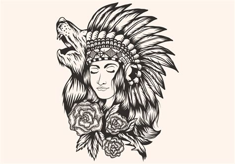 Native American Beautiful Girl Vector Illustration Vector Art At Vecteezy