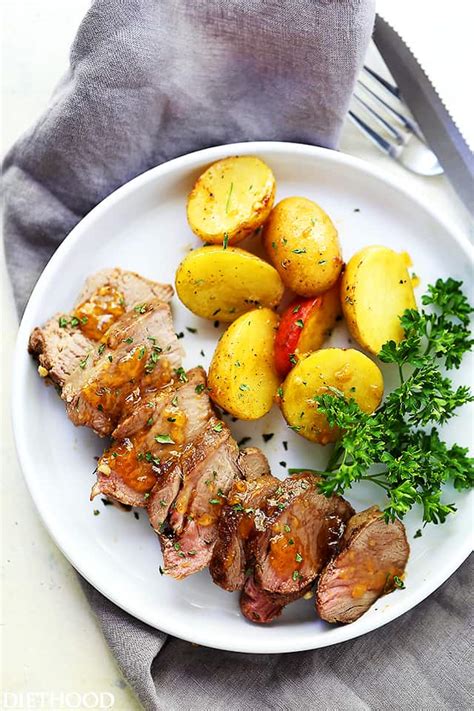 This bacon wrapped pork tenderloin, made with roast pork, brown sugar, apricot preserves, and mustard, is an easy weeknight dinner. Grilled Peach-Glazed Pork Tenderloin Foil Packet with Potatoes