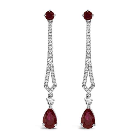 Dipples 18ct White Gold Ruby And Diamond Elegant Drop Earrings